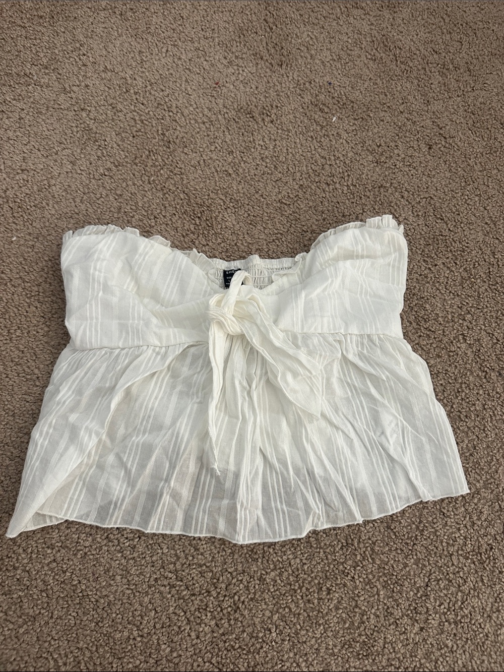 SHEIN White Strapless Tie-Front Peplum Crop Top
